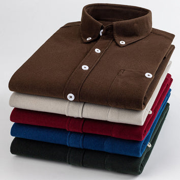Chemise à manche longue en velours côtelé avec poche pour homme - Livraison Offerte