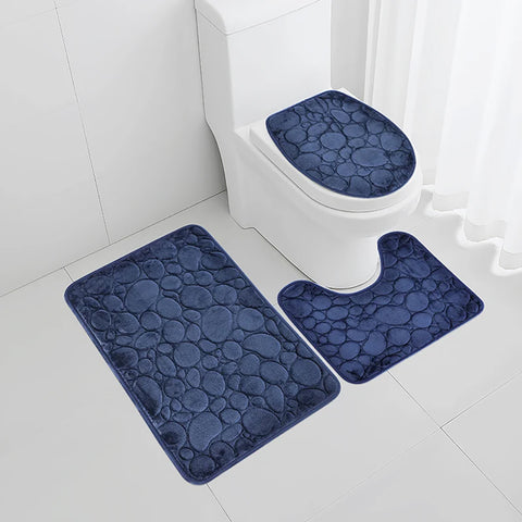 Lot de 3 pièces de salle de bain (1 tapis de douche + 1 tapis de toilette + 1 dessus d’abattant de toilette) - livraison offerte