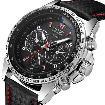 Montre homme à Quartz avec bracelet en cuir - Livraison offerte