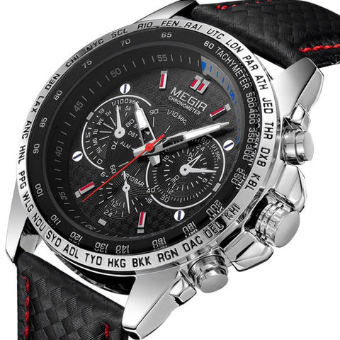 Montre homme à Quartz avec bracelet en cuir - Livraison offerte